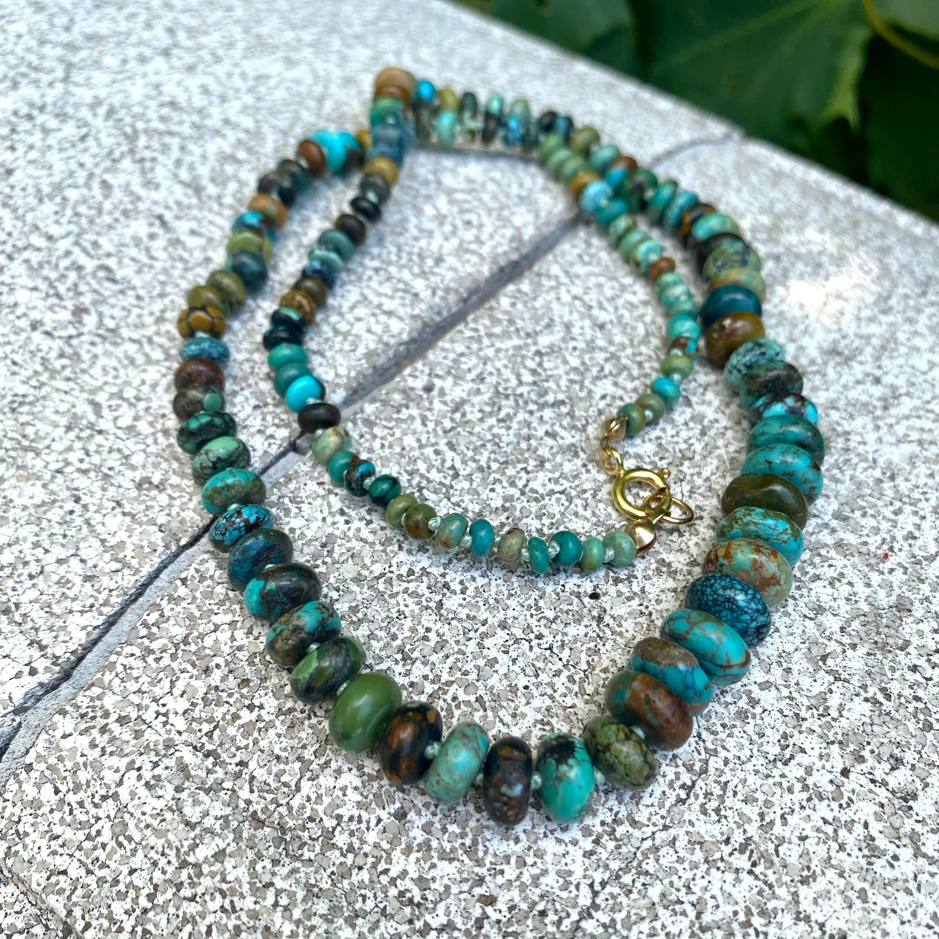 Hand Knotted and Graduated Genuine Turquoise Candy Necklace, Gold Filled Closure, 20Inches, December Birthstone