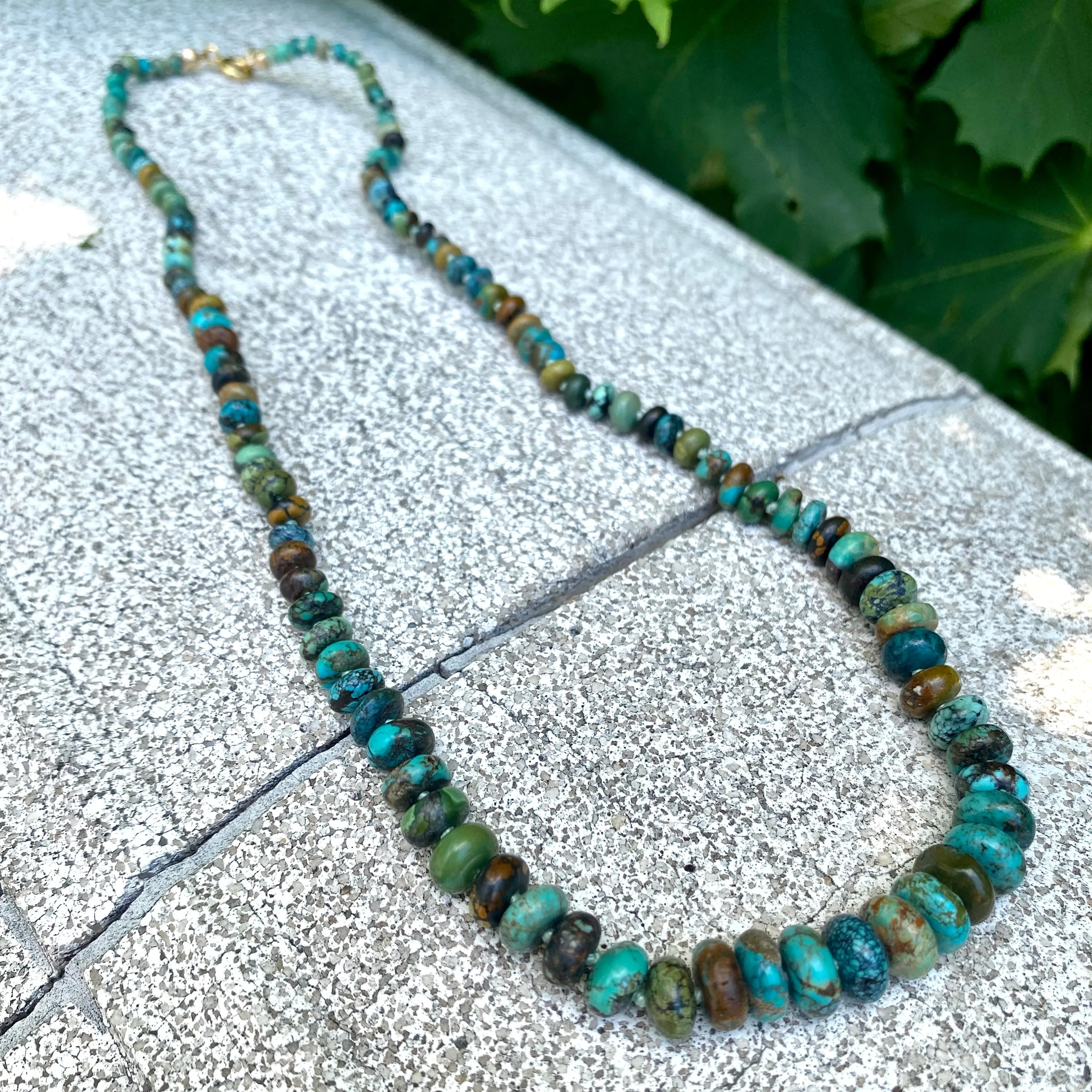 Hand Knotted and Graduated Genuine Turquoise Candy Necklace, Gold Filled Closure, 20Inches, December Birthstone