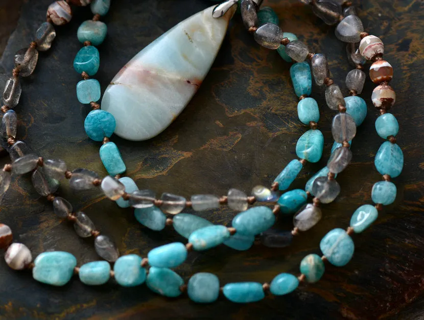 Handmade Amazonite Pendant Beaded Necklace