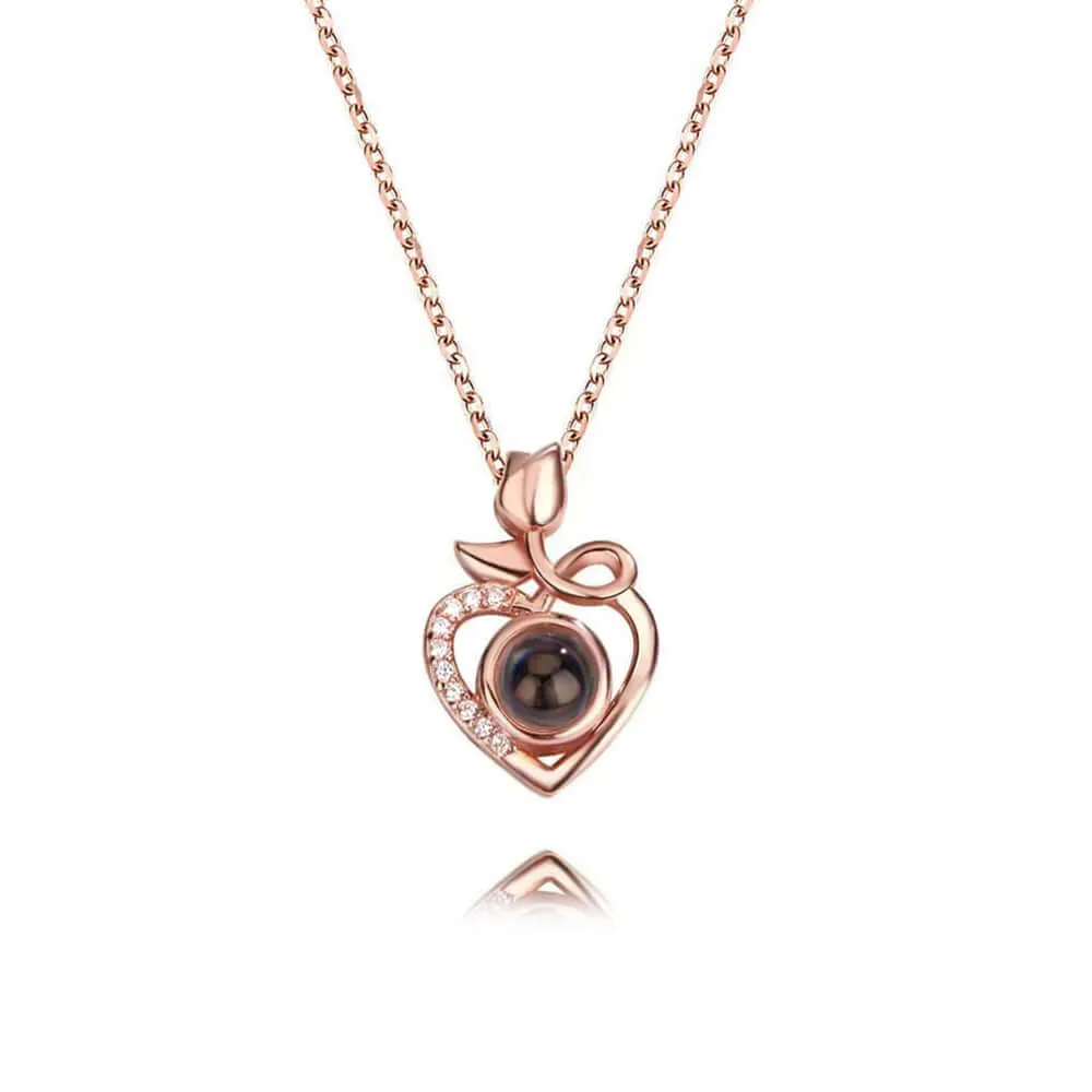 Heart-shape Rose Projection Stone Necklace with Picture inside