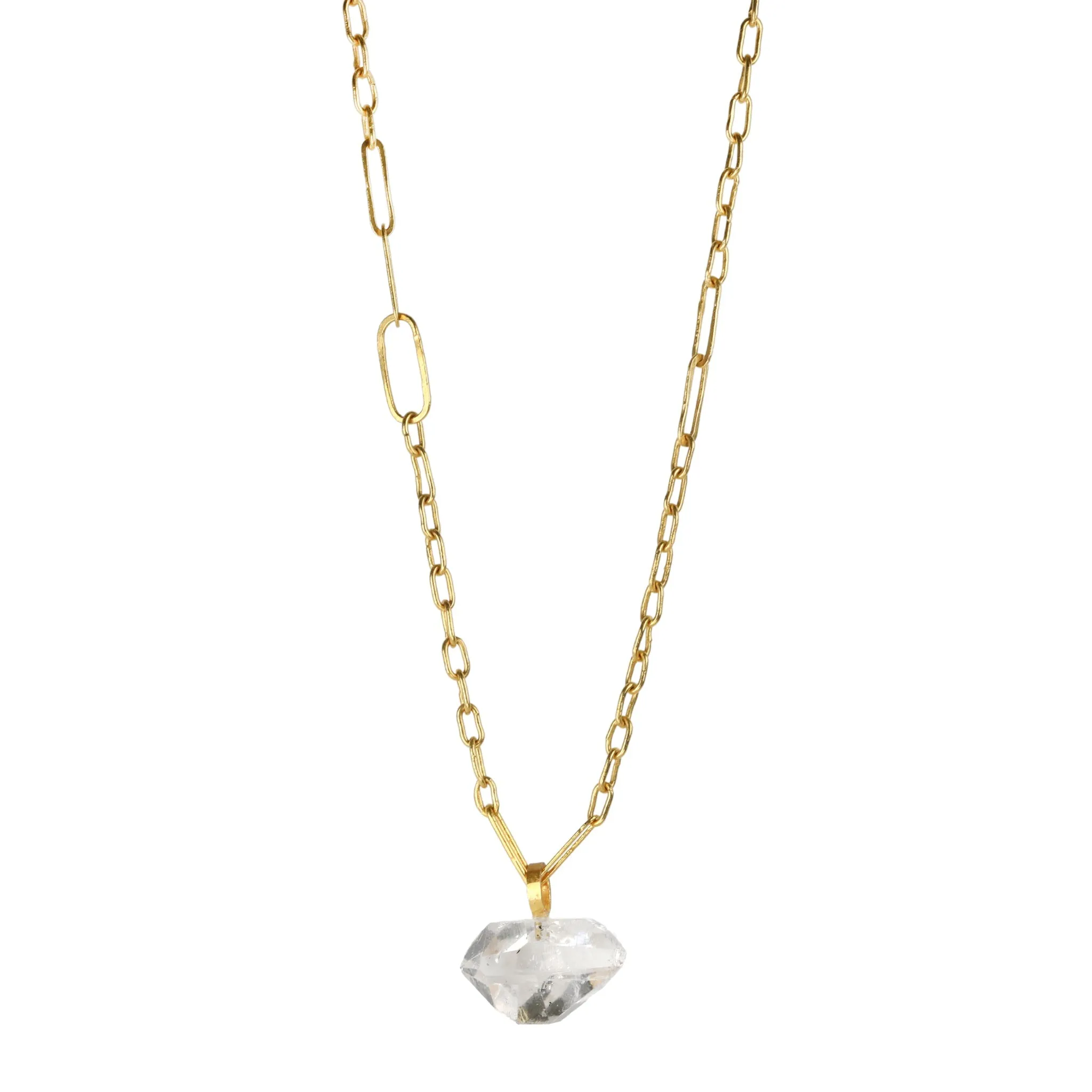 Herkimer Diamond Quartz Pendant with 22K Gold Bale