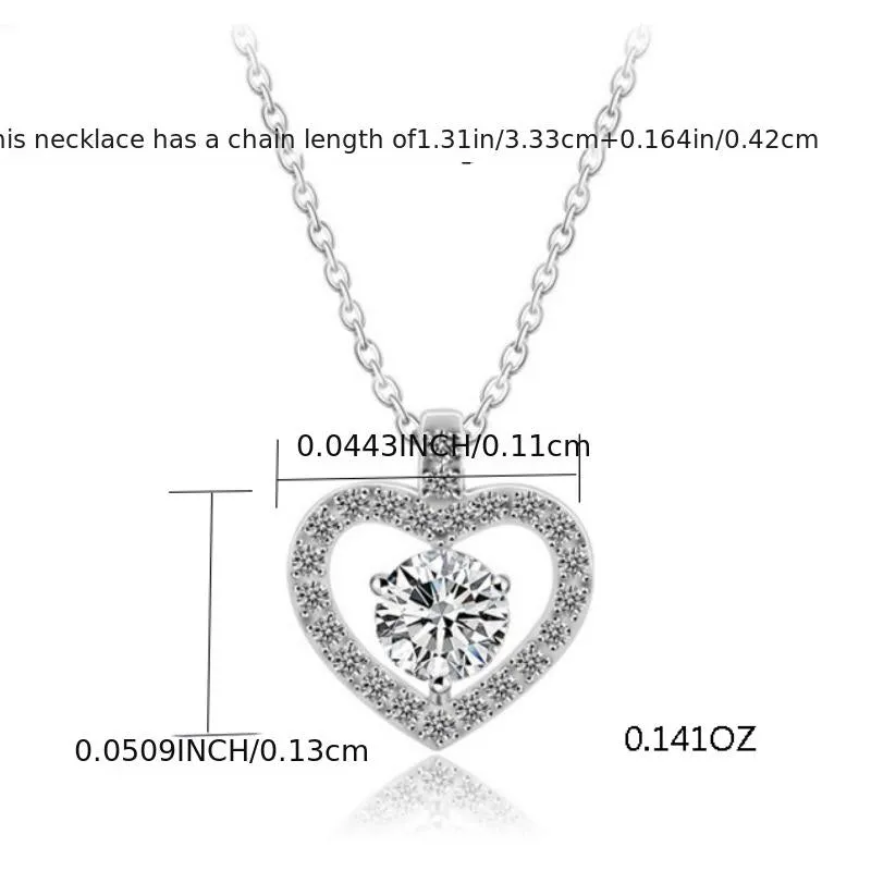 Hollow Heart Shape Shiny Pendant Necklace Inlaid Shiny Zircon Women'Necklace Jewelry For Valentine's Day