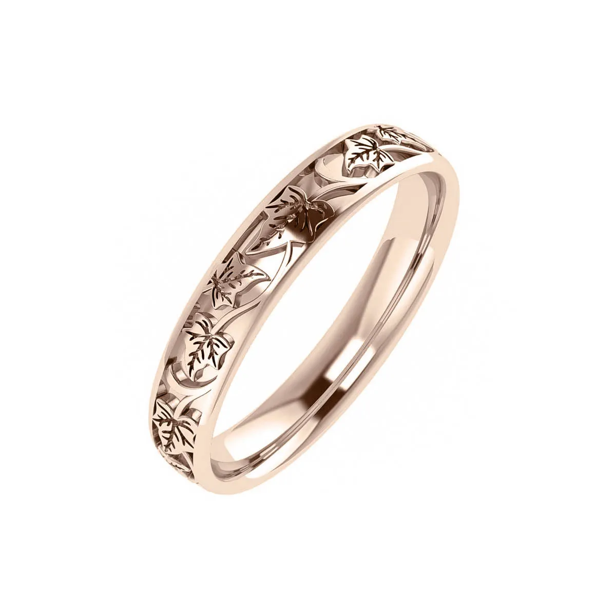 Ivy leaves wedding band, unisex wedding band 4 mm