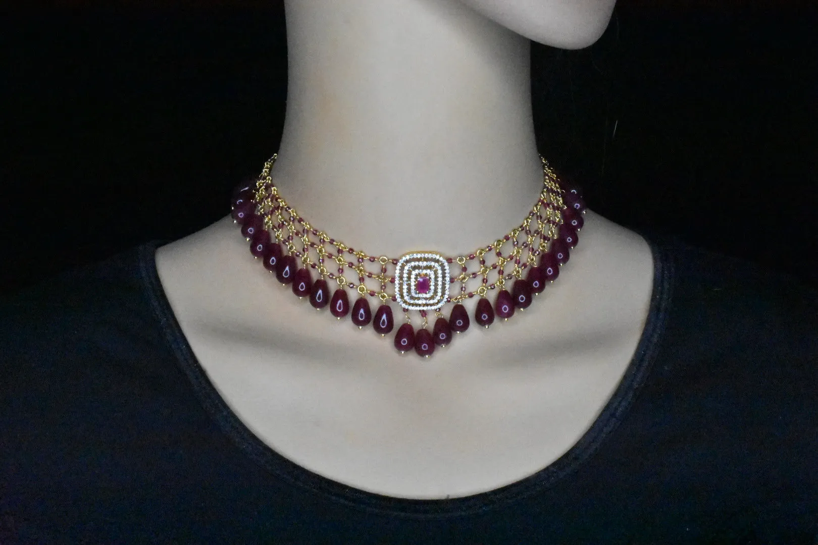 Jaali work Ruby Beeds Necklace