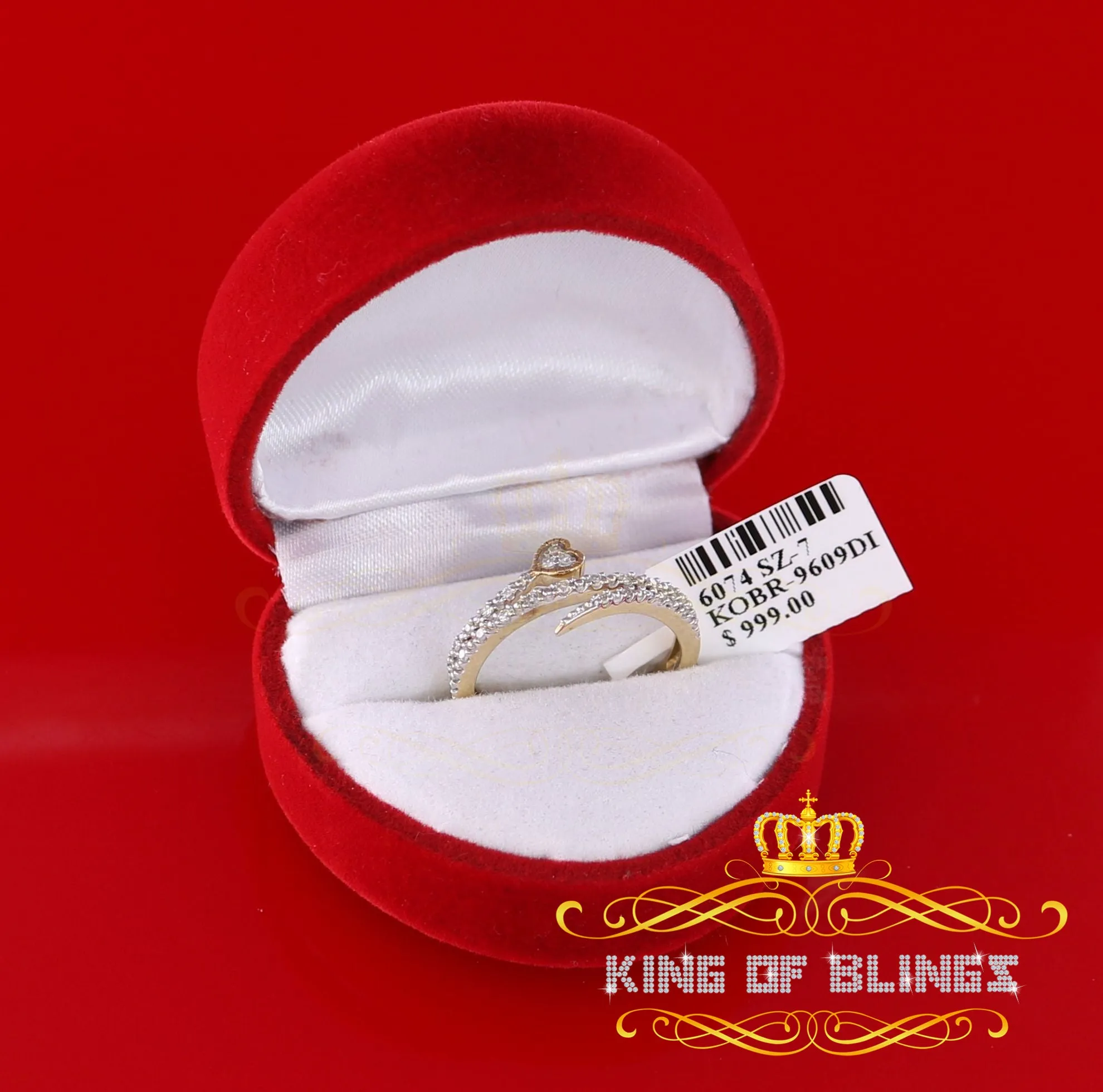 King of Bling's  Real 10kt Real Yellow Gold Real Diamond 0.12CT HEART Shape Womens Ring Size 7