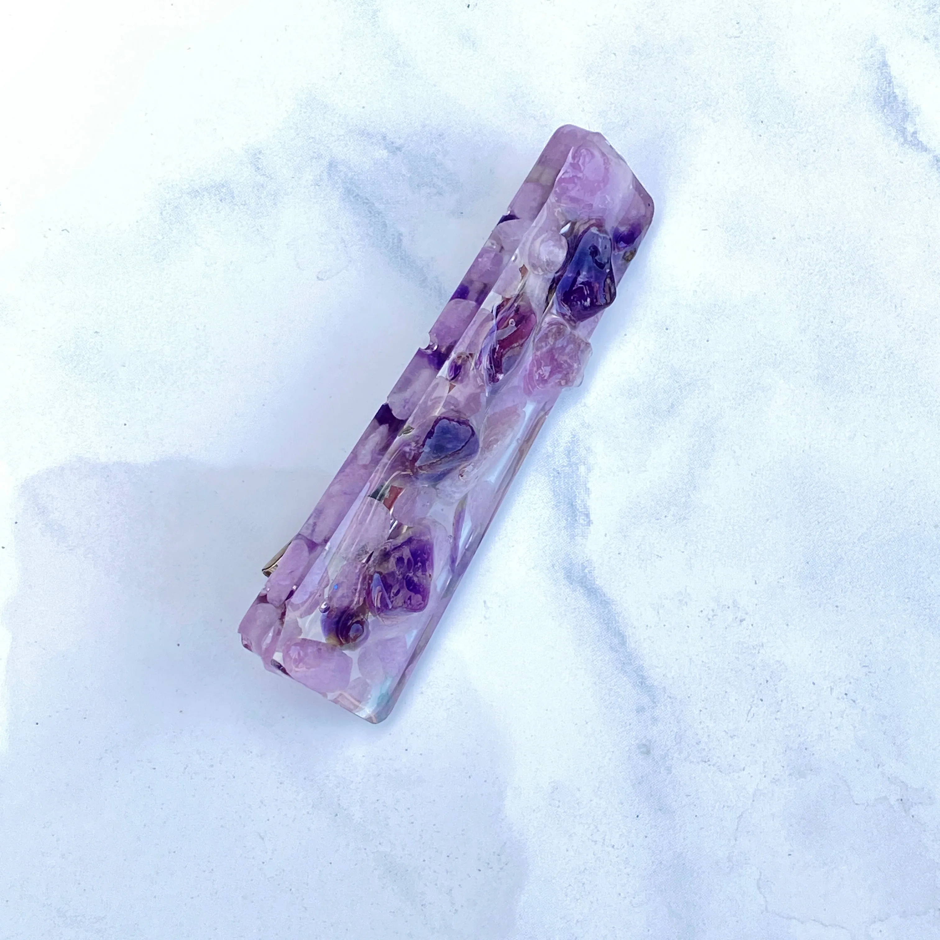 Kunzite and Amethyst gemstone Resin Hair Clip