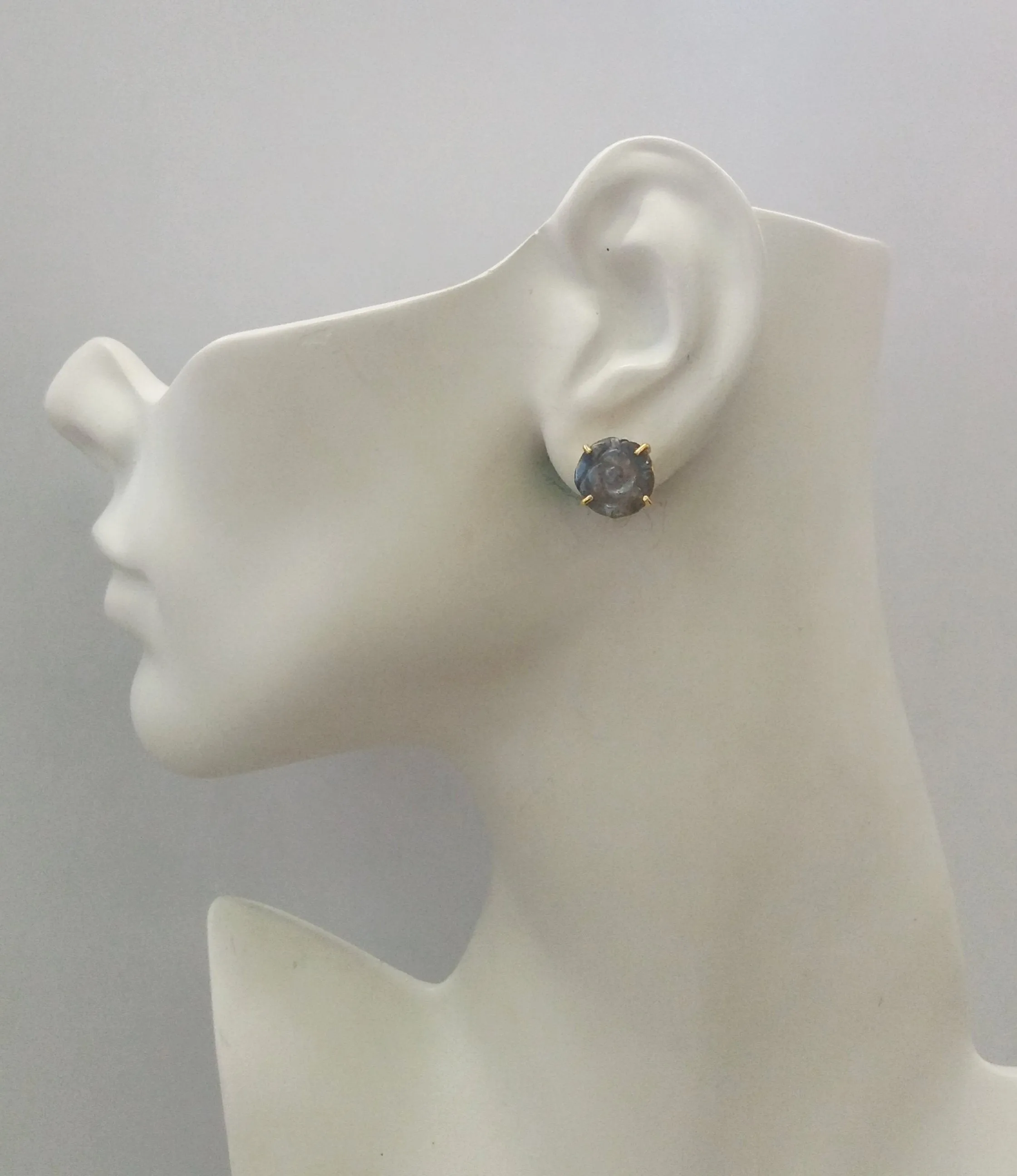 Labradorite Flower Studs with Rhodolite Garnets & White Agate Long Drop Twinset Earrings