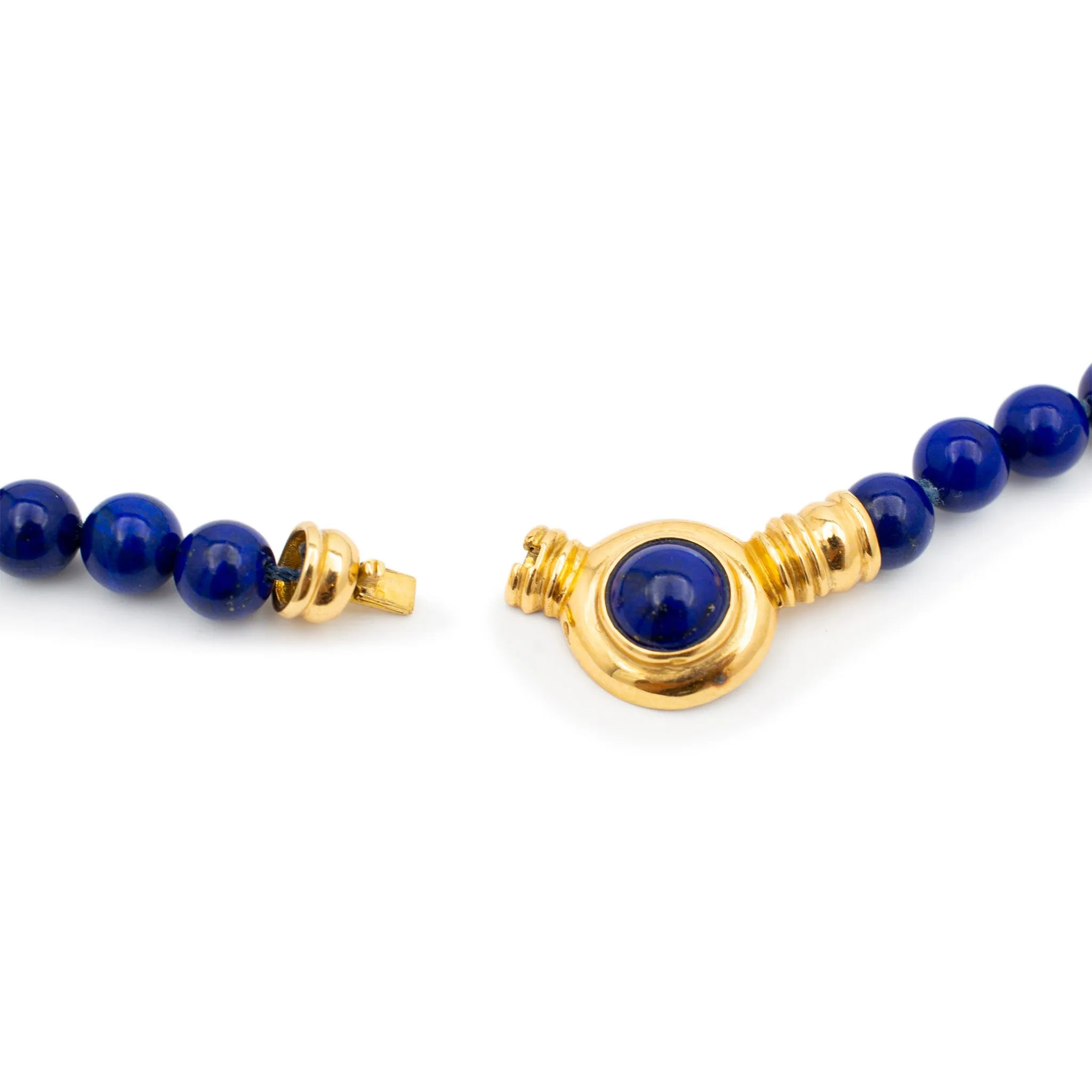 Ladies Vintage 18K Yellow Gold Lapis Lazuli Bead Pendant Necklace