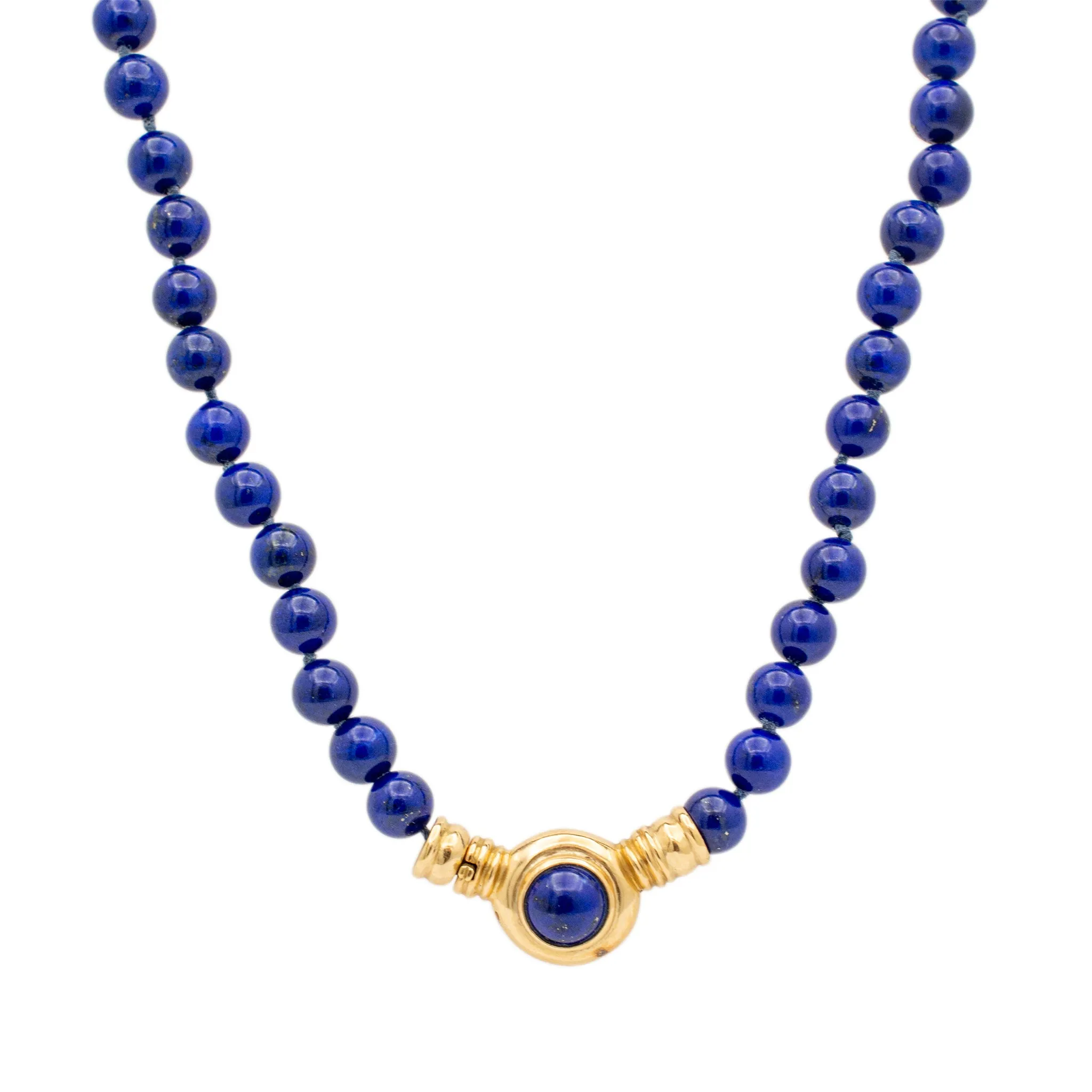 Ladies Vintage 18K Yellow Gold Lapis Lazuli Bead Pendant Necklace