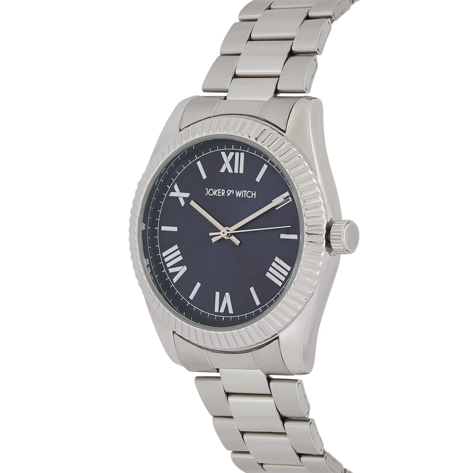 Leigh Blue Dial Silver Metallic Strap Watch