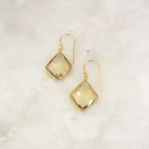 Lemon Quartz Single Drop Hook Earrings