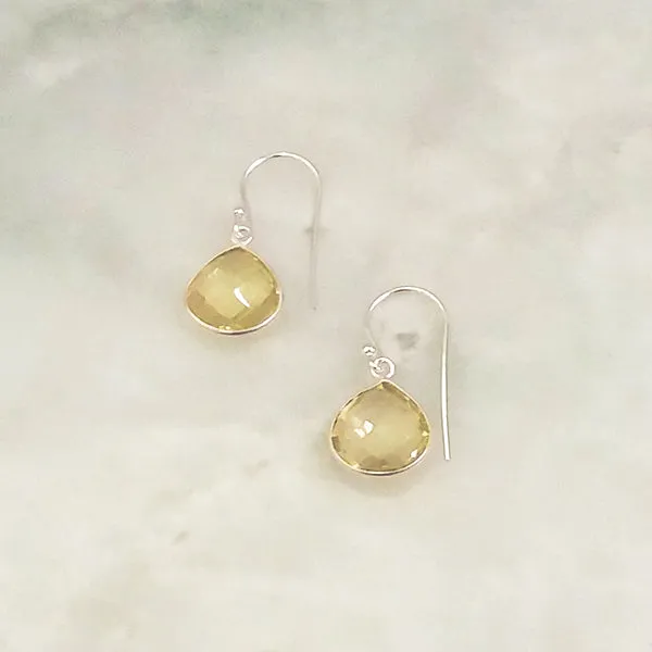 Lemon Quartz Single Drop Hook Earrings