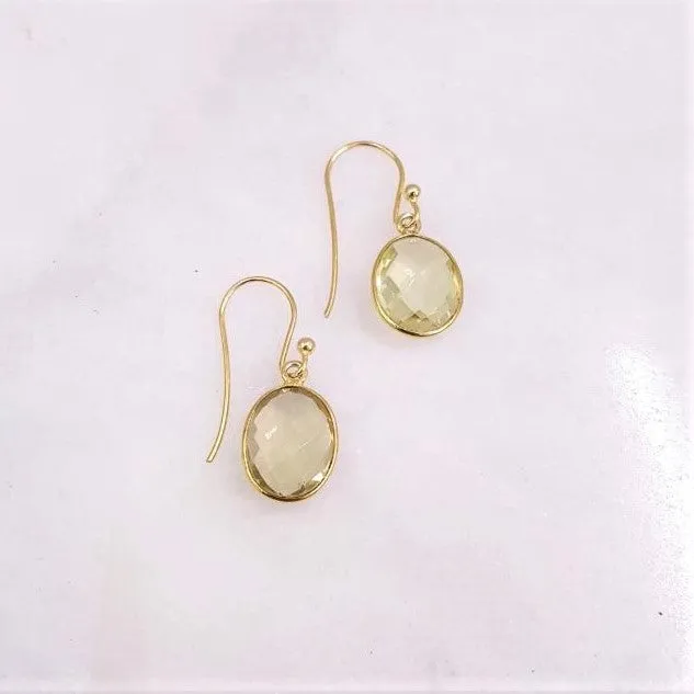 Lemon Quartz Single Drop Hook Earrings