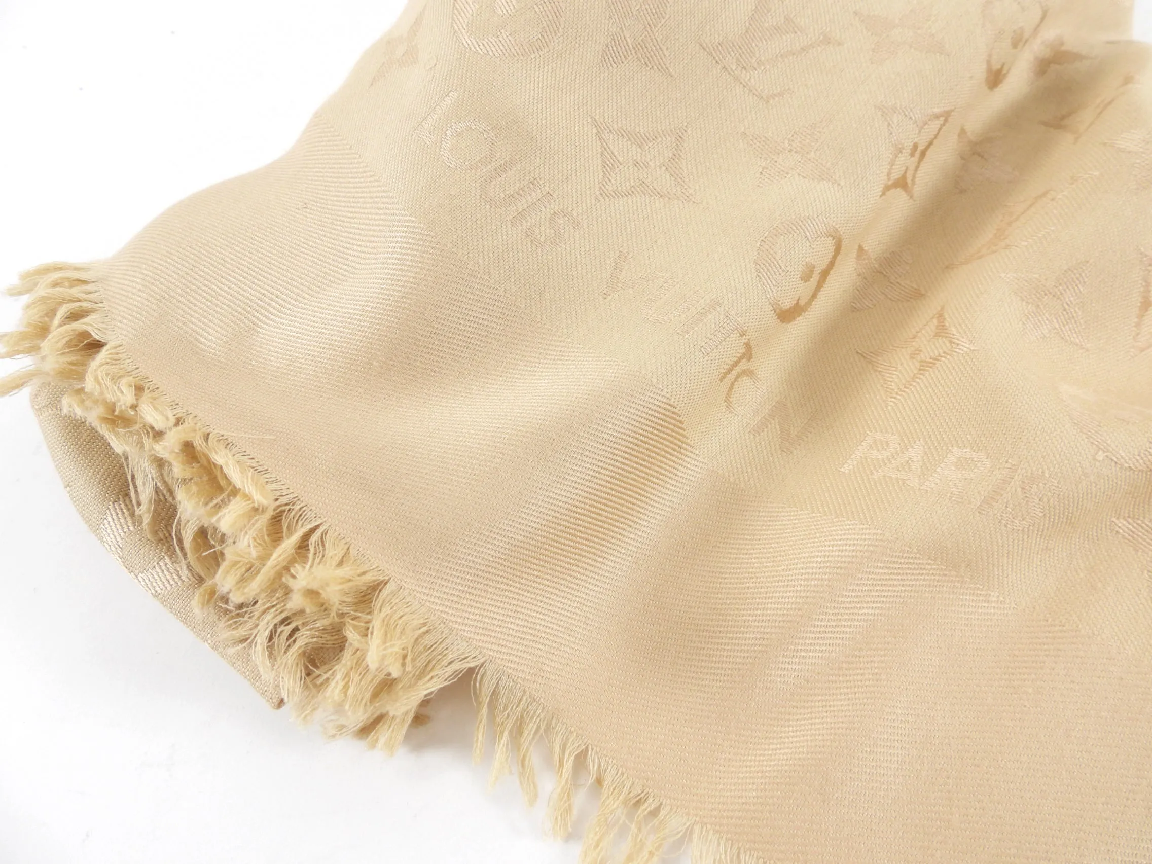 Louis Vuitton Beige Monogram Classic Silk Shawl Scarf