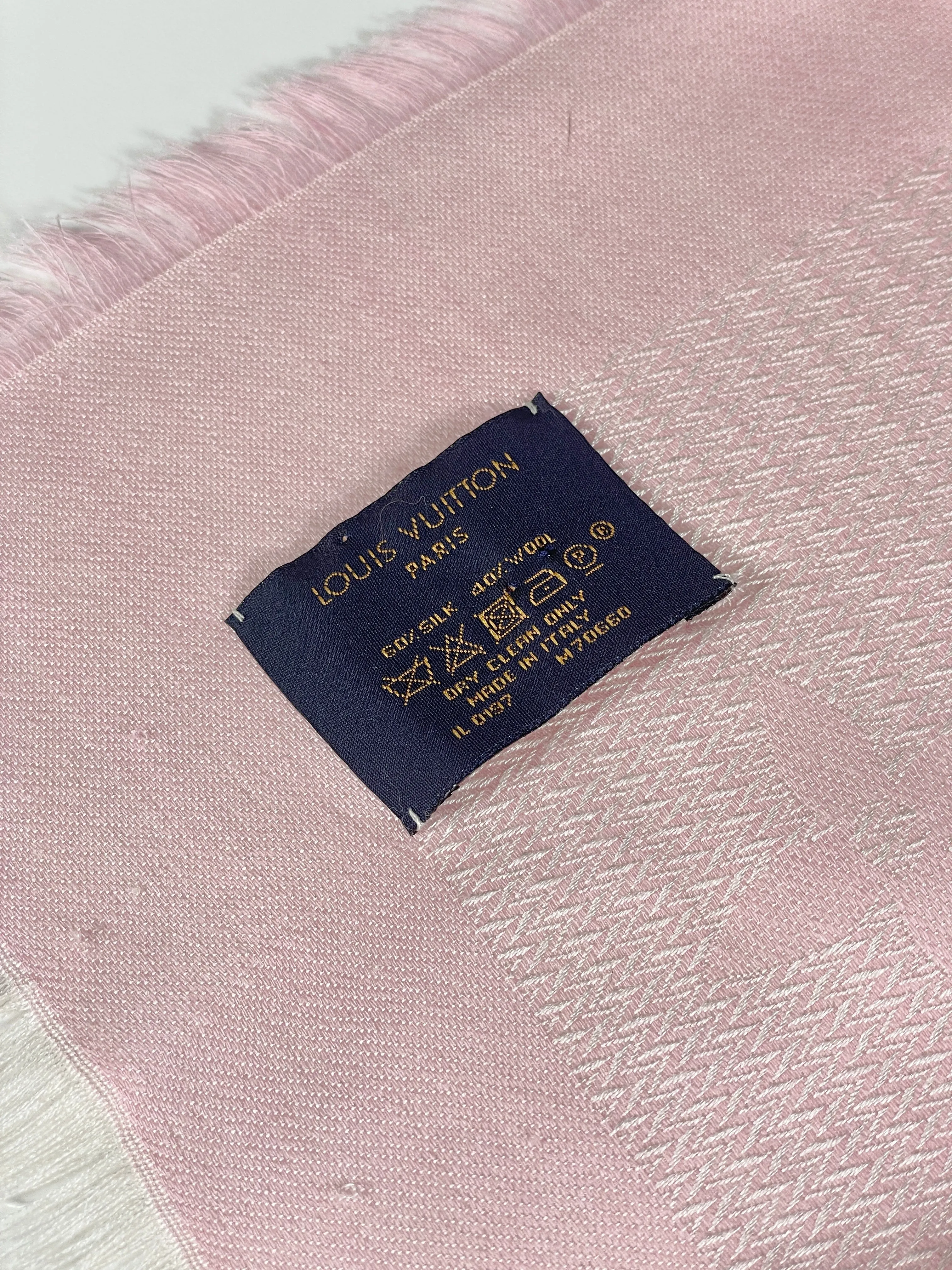 Louis Vuitton Pale Pink Silk/wool Large Logo Beyond Monogram Scarf /shawl One Size