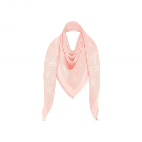 Louis Vuitton Pale Pink Silk/wool Large Logo Beyond Monogram Scarf /shawl One Size