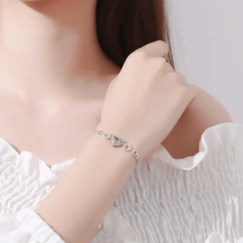 Love Projection Stone Heart Shape Chain Felicity Bracelet with Picture Inside