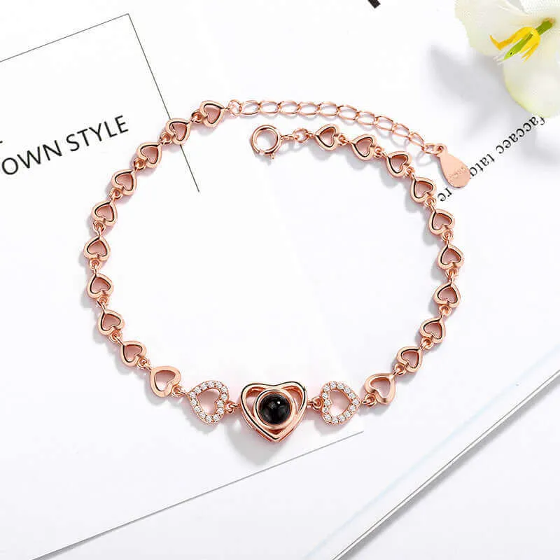 Love Projection Stone Heart Shape Chain Felicity Bracelet with Picture Inside