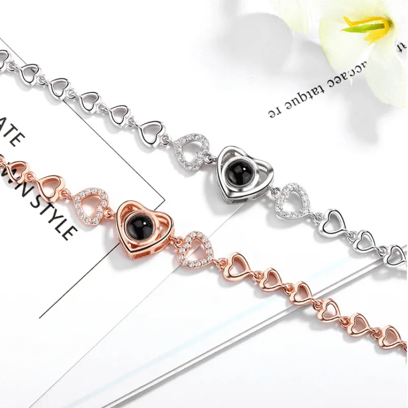 Love Projection Stone Heart Shape Chain Felicity Bracelet with Picture Inside