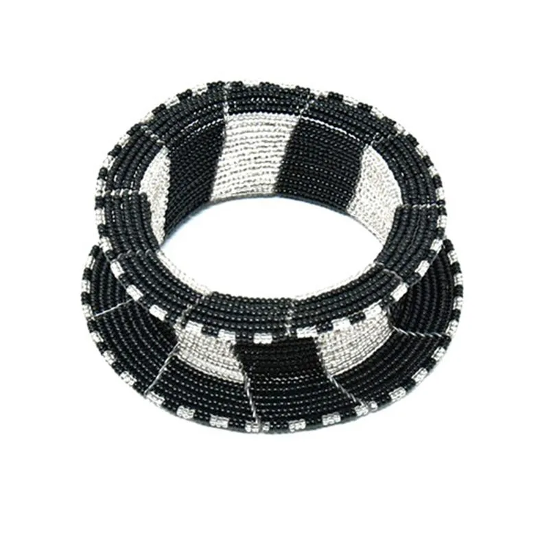 Maasai Ream Beaded Bangle 06 - Black & Silver