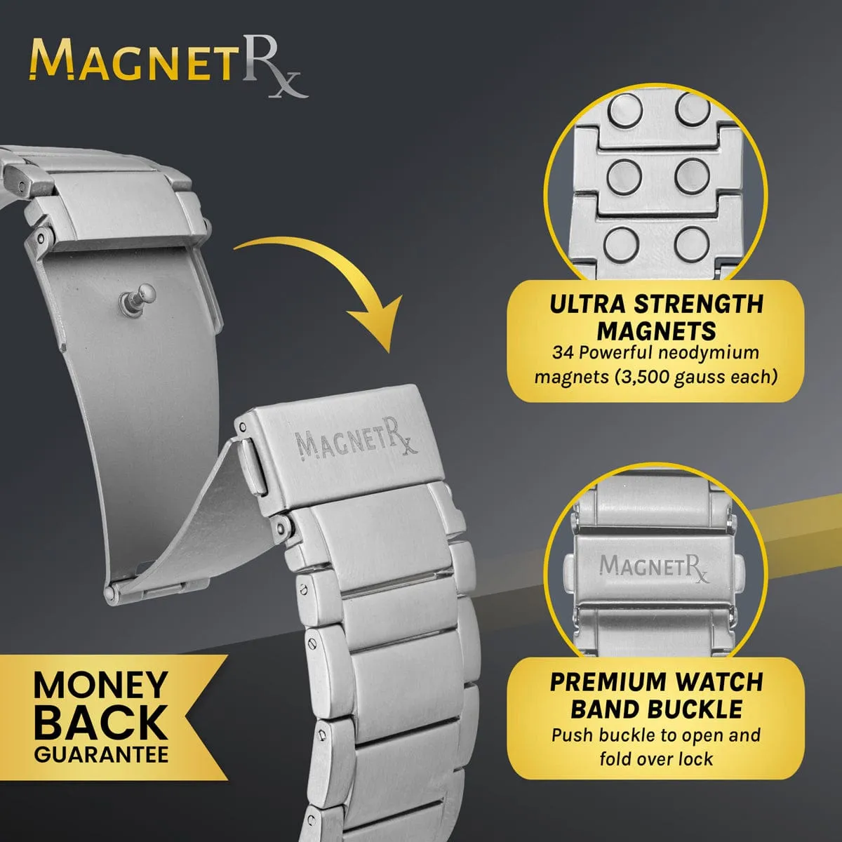 Magnetic Therapy Apple Watch Band Silver Stainless Steel