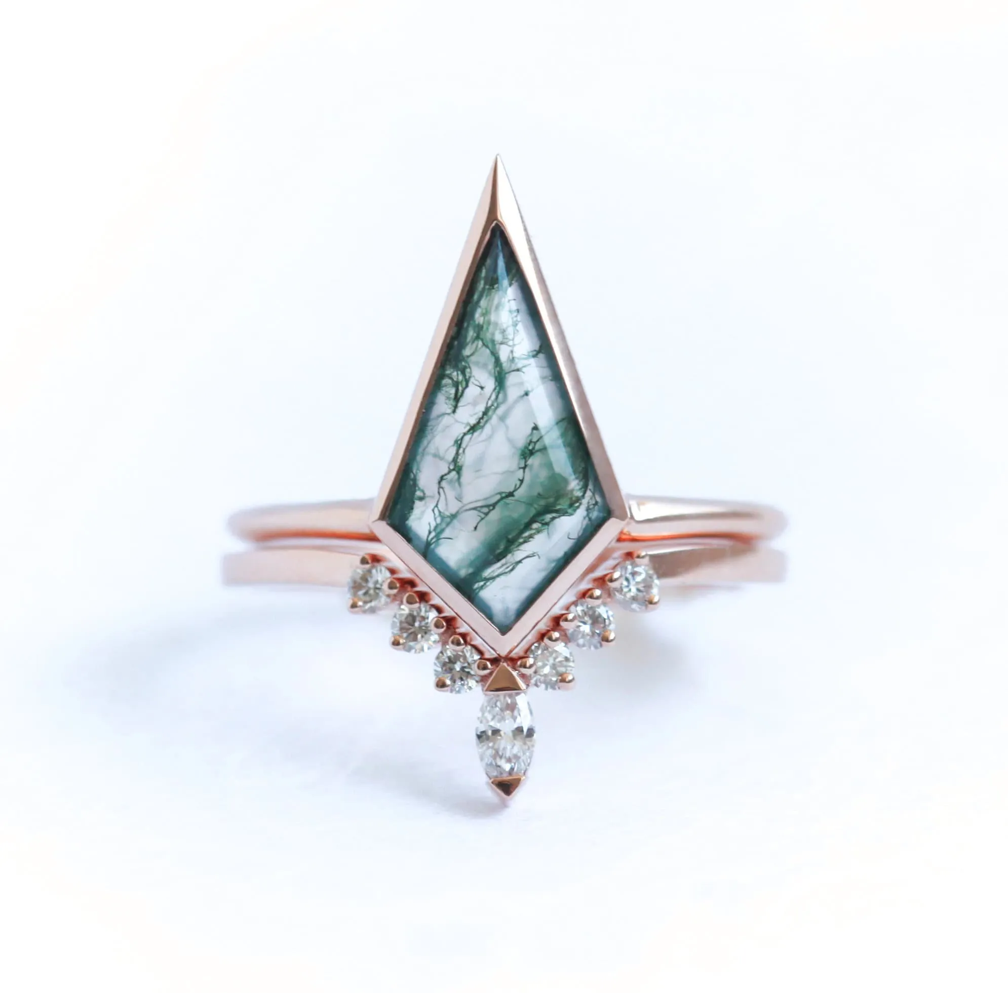 Maria Kite Moss Agate Ring Set