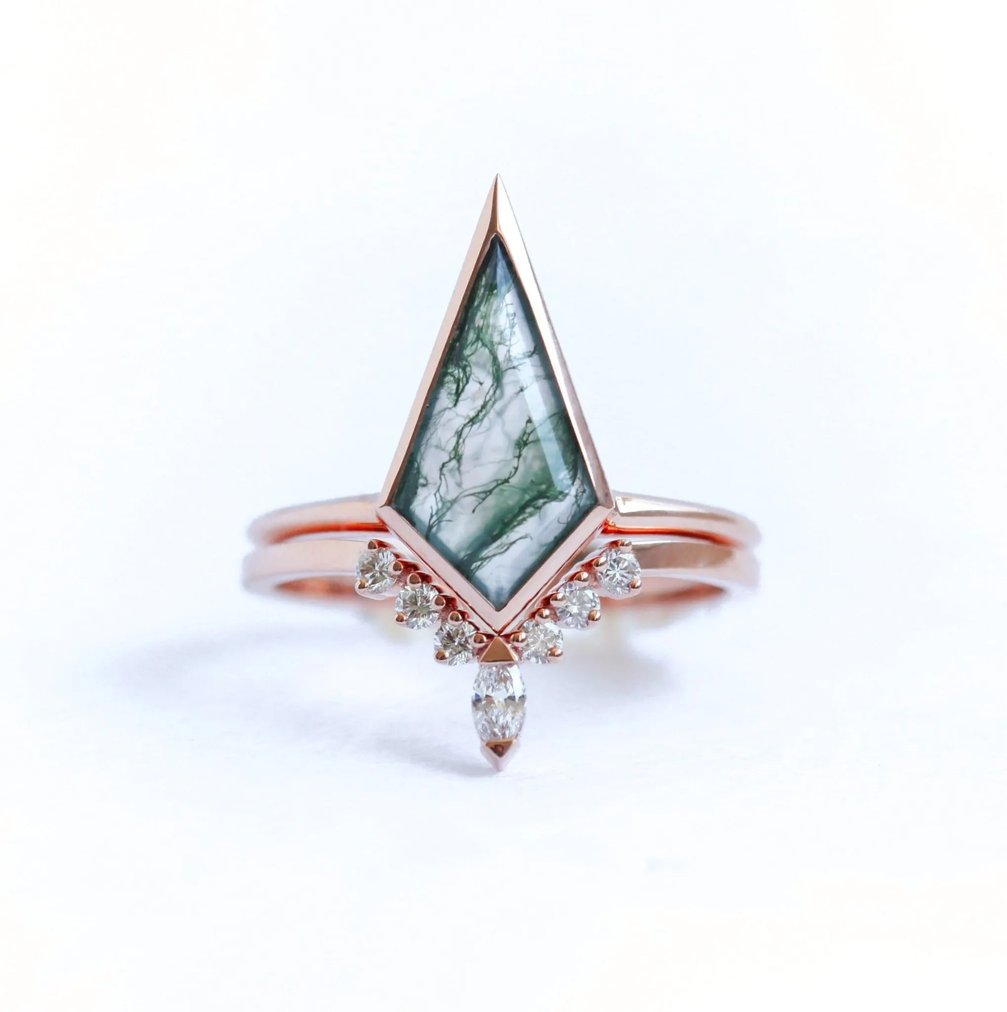 Maria Kite Moss Agate Ring Set