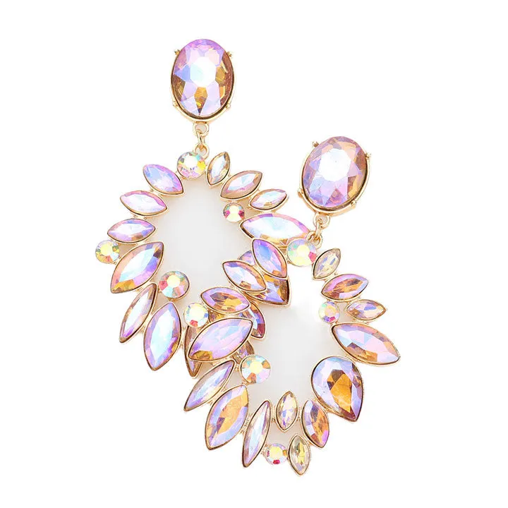 Marquise Stone Cluster Open Oval Evening Earrings