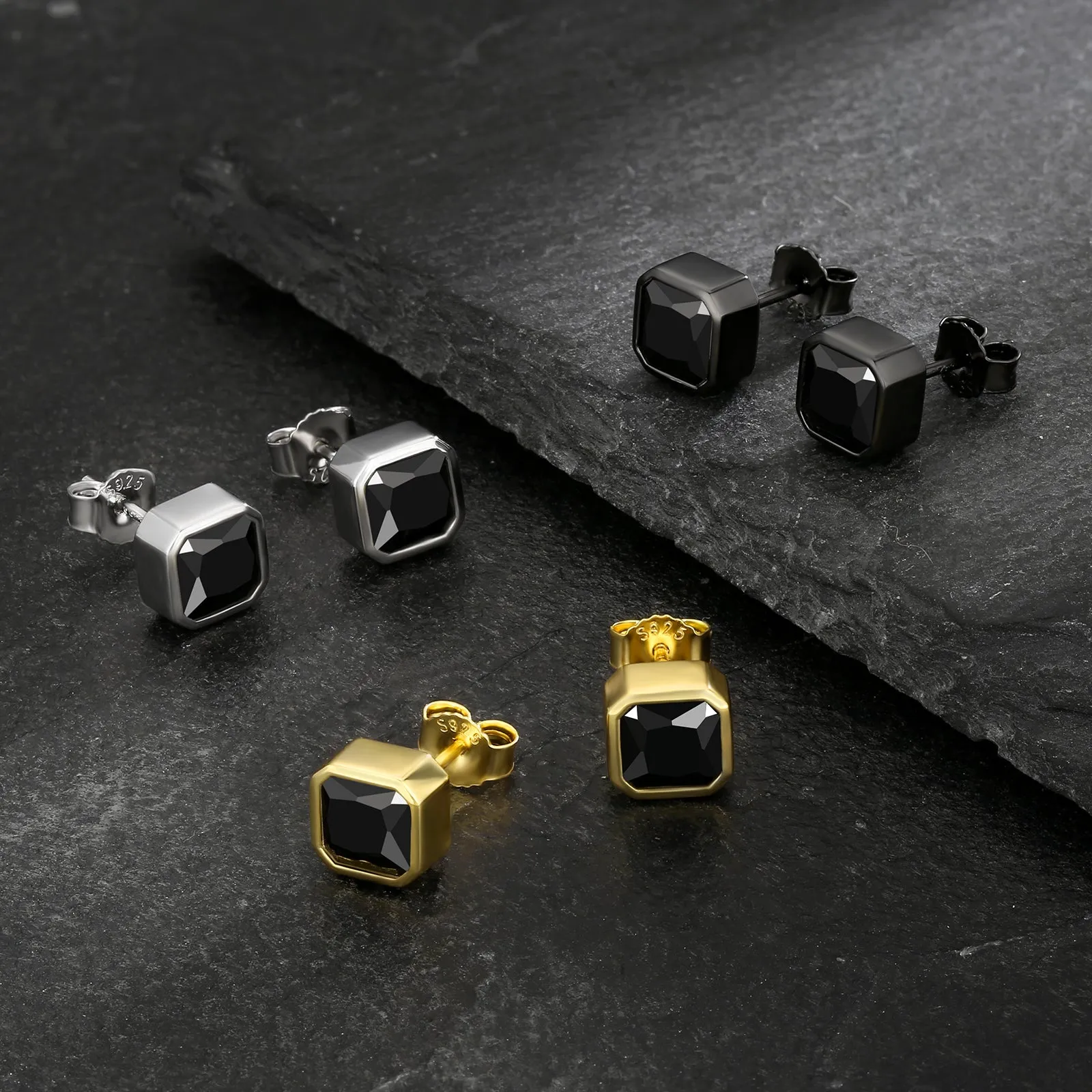 Minimalist Black CZ Iced Stud Earrings for Men