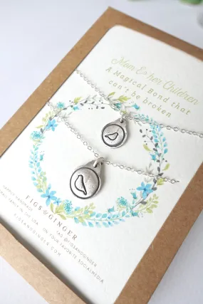 Mother Bird & Baby Bird Charm Necklace Set