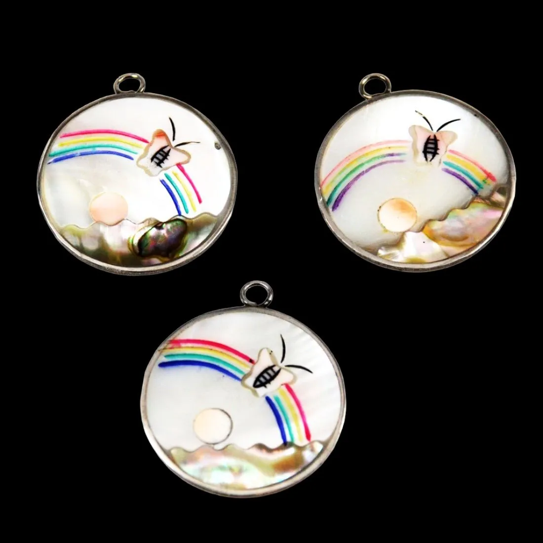 Mother of Pearl and Abalone Rainbow Pendants Vintage