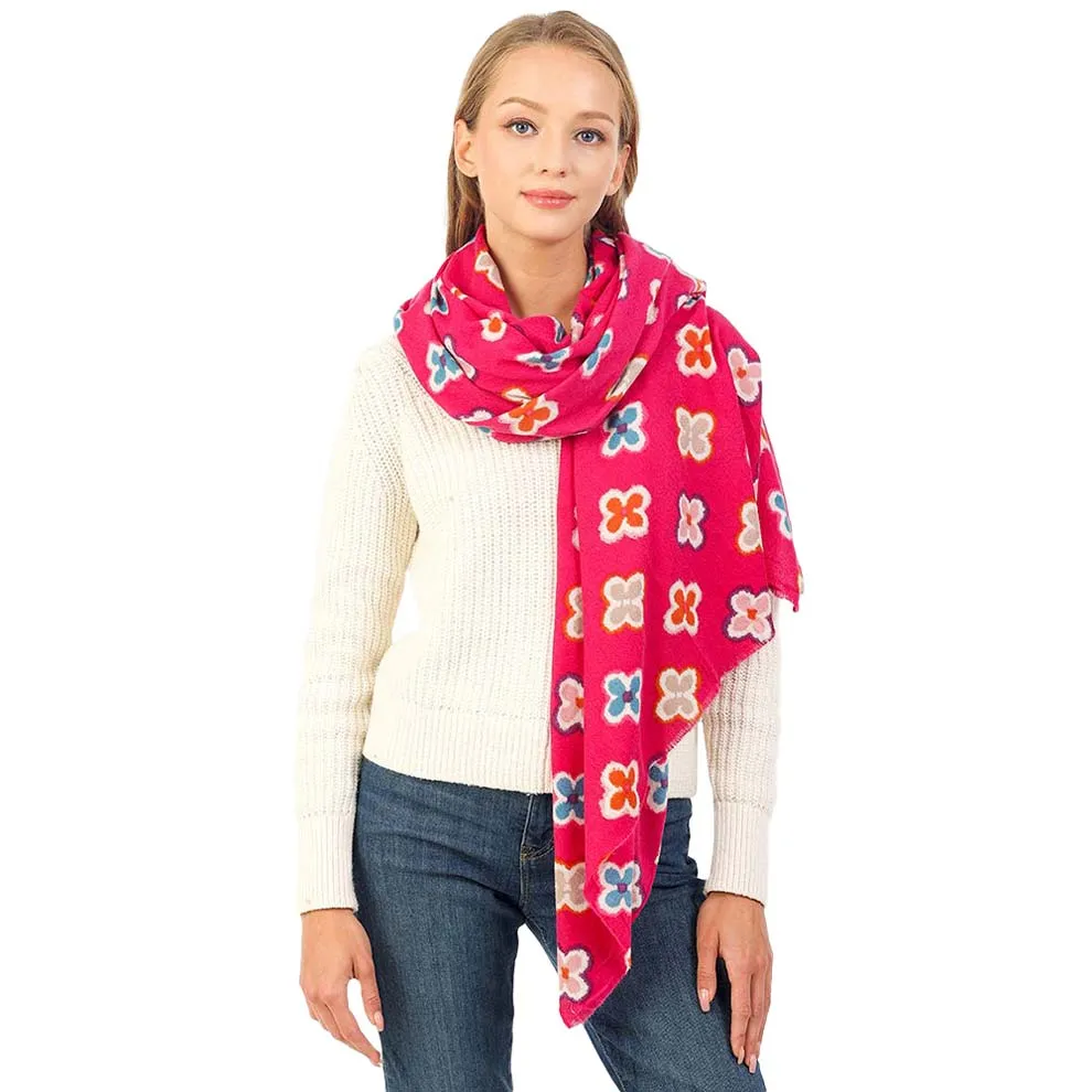 Multi Colored Quatrefoil Printed Oblong Scarf