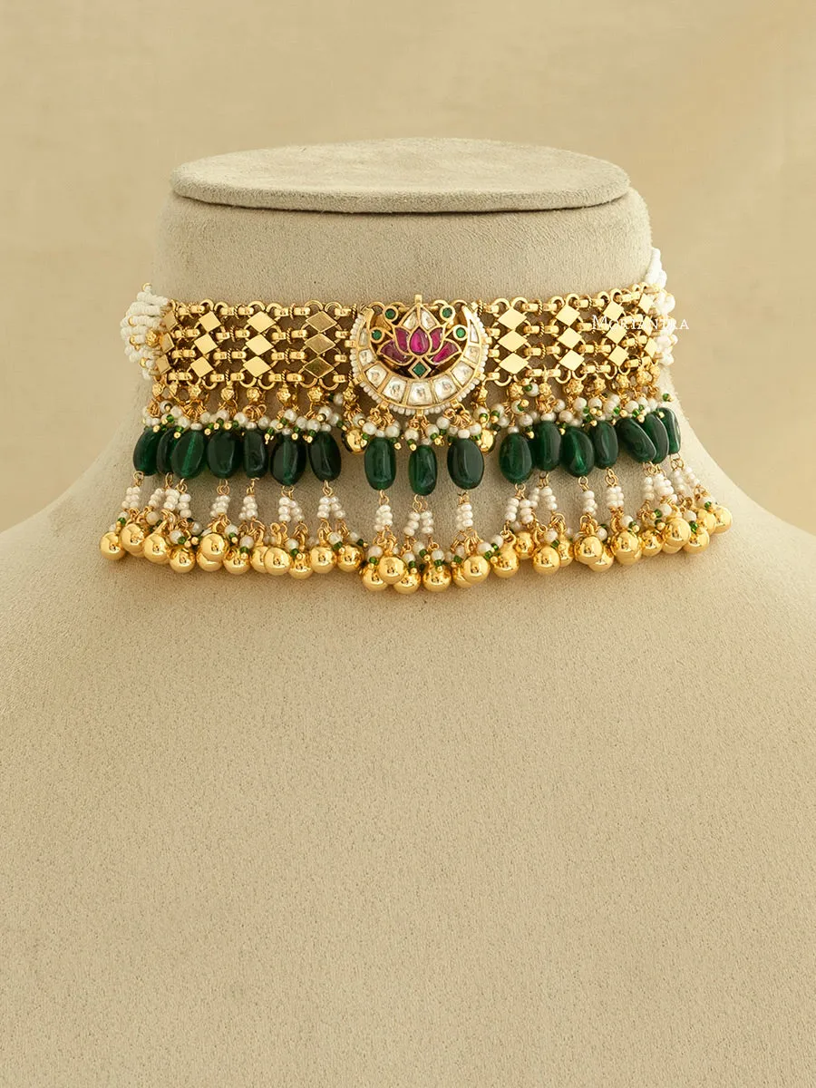 Multicolor Gold Plated Jadau Kundan Necklace Set - MS1777M