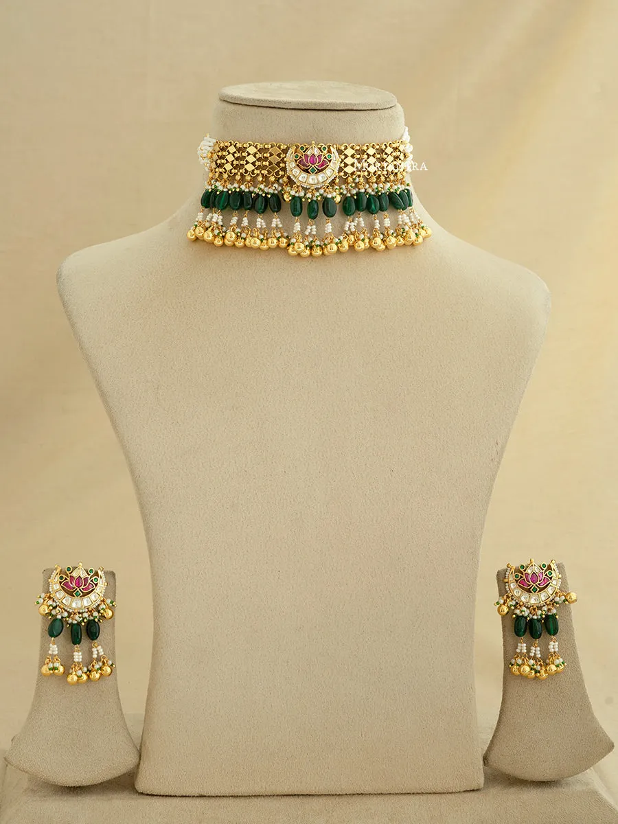 Multicolor Gold Plated Jadau Kundan Necklace Set - MS1777M