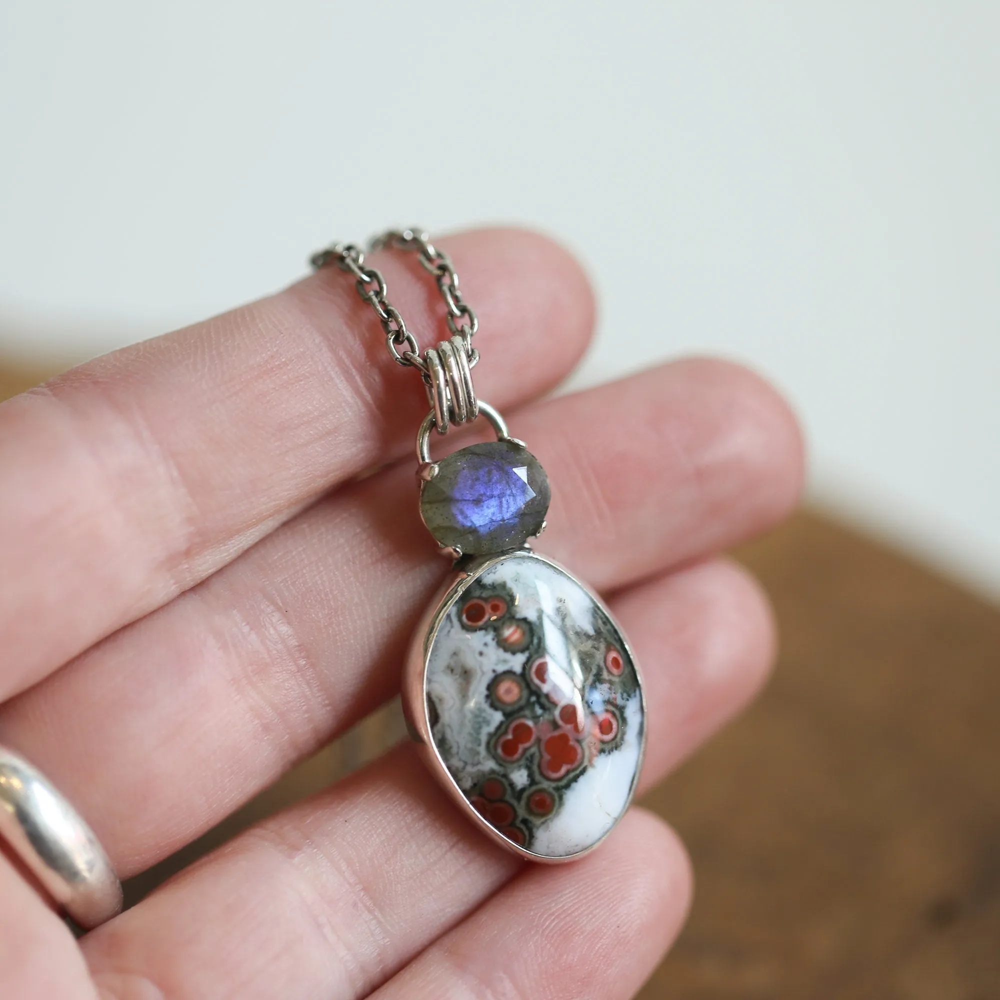 Ocean Jasper Pendant - Labradorite Pendant - Silversmith - 2 Stone Pendant - Sterling Silver