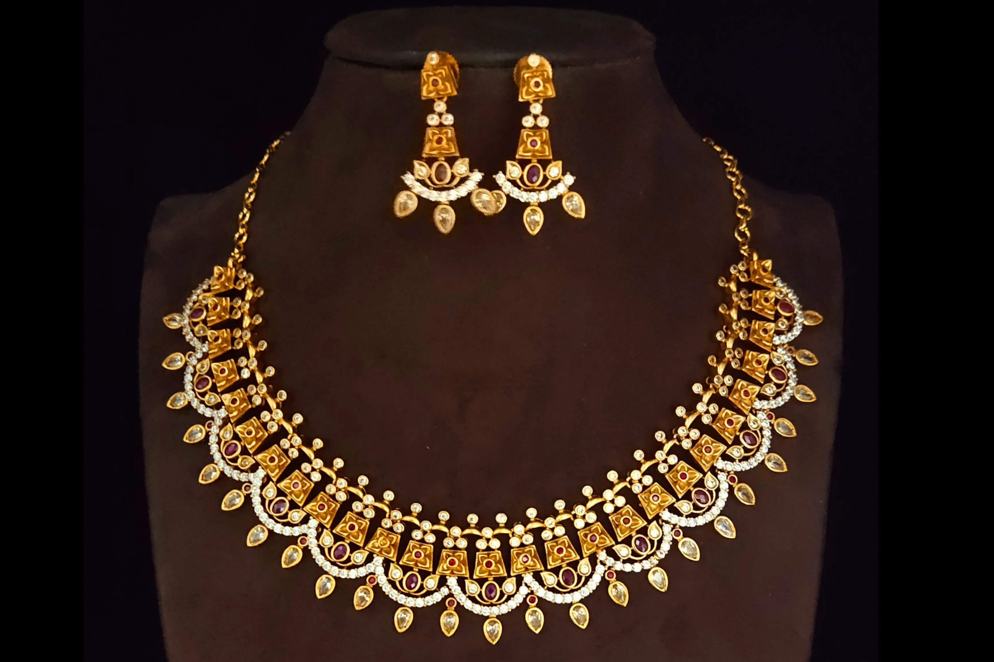 One Gram Gold Antique Cz Necklace Set By Asp Fashion Jewellery