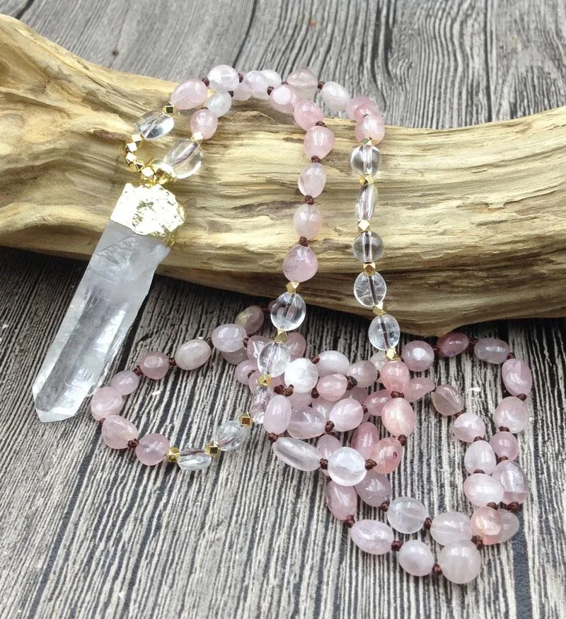 Pink Blush Quartz Pendant Necklace