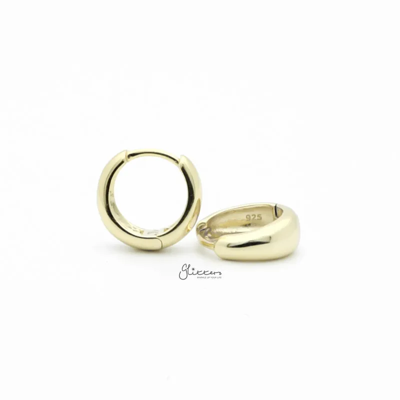 Plain Tapered Huggie Hoop Earrings - Gold