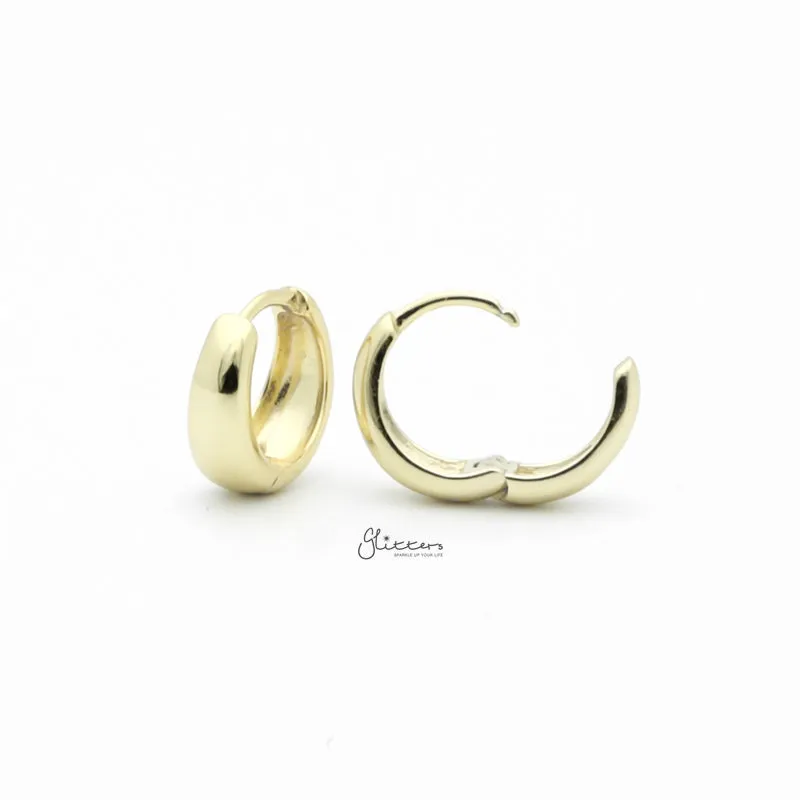 Plain Tapered Huggie Hoop Earrings - Gold