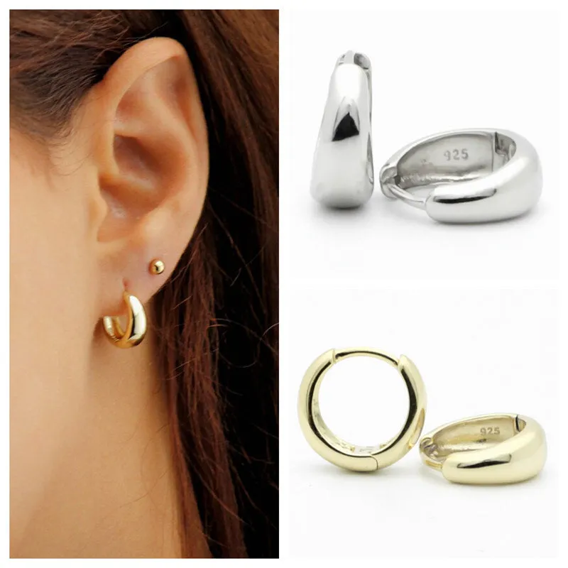 Plain Tapered Huggie Hoop Earrings - Gold