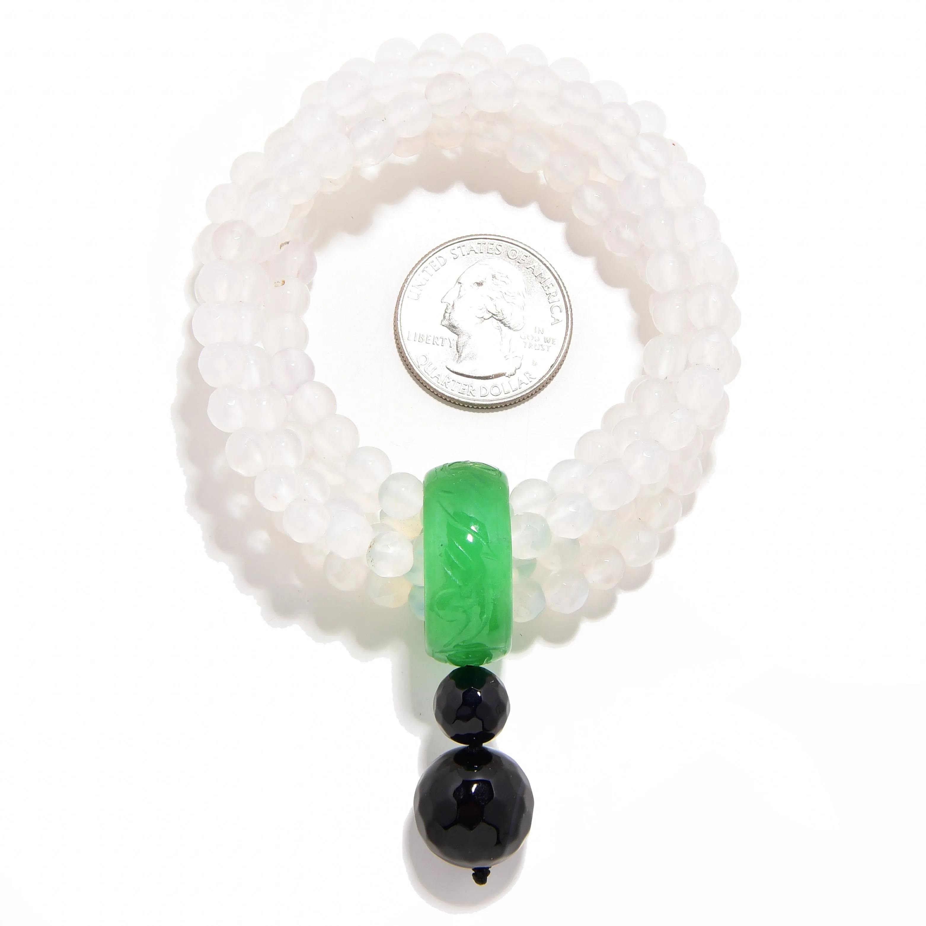 Quartz Agate 6mm Beads with Jade Ring Gemstone Elastic Bracelet