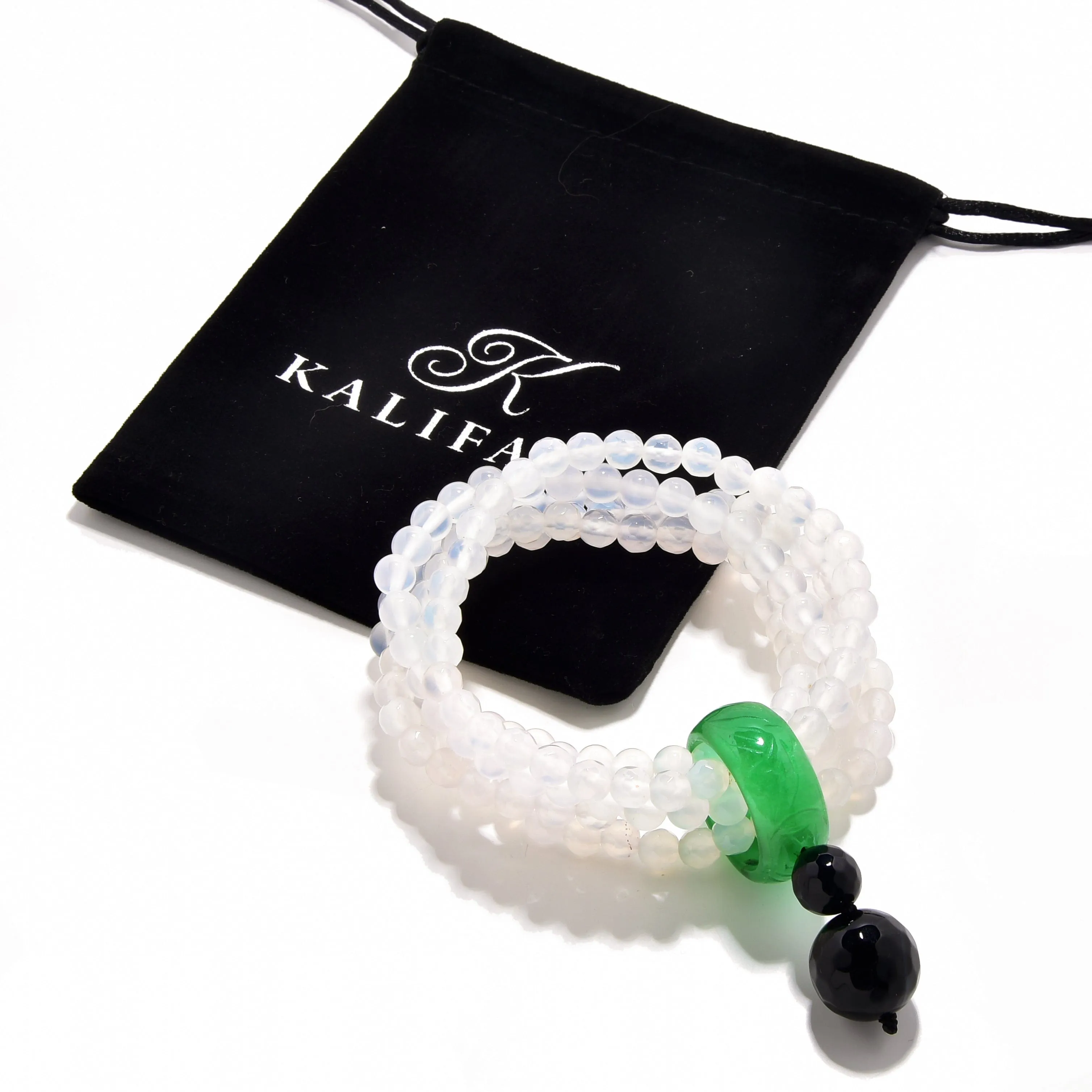 Quartz Agate 6mm Beads with Jade Ring Gemstone Elastic Bracelet