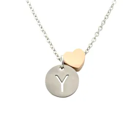 "Imperméable” Waterproof Personalized Initial Necklace with Heart - Silver/Rose Gold