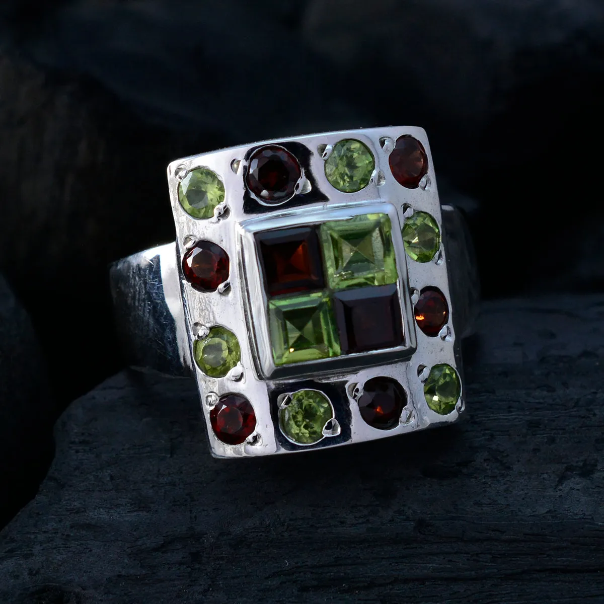 Radiant Gemstone Multi Stone 925 Sterling Silver Rings Boxing Day