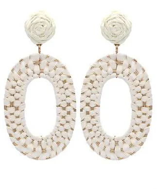 Raffia Braided Oval Earrings - Ivory