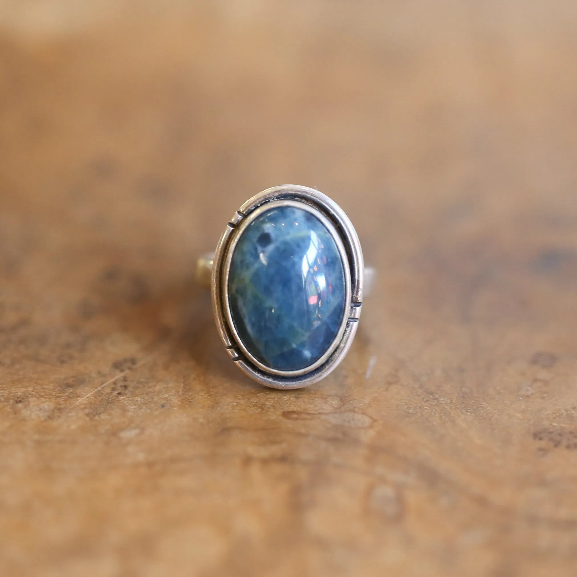 Ready to Ship - Apatite Notched Boho Ring - .925 Sterling Silver - Apatite Silversmith Ring