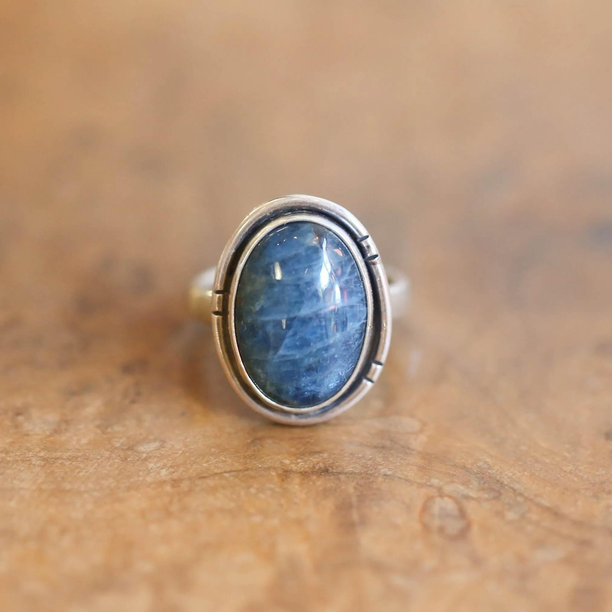 Ready to Ship - Apatite Notched Boho Ring - .925 Sterling Silver - Apatite Silversmith Ring