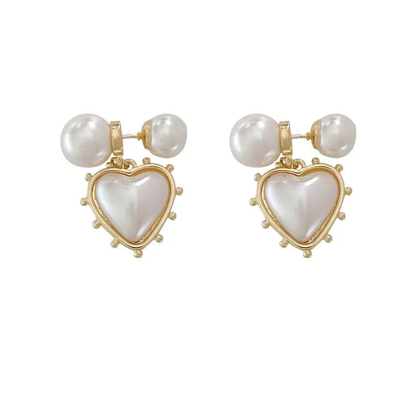 Retro Style Pearl Love Silver Pearl Earrings