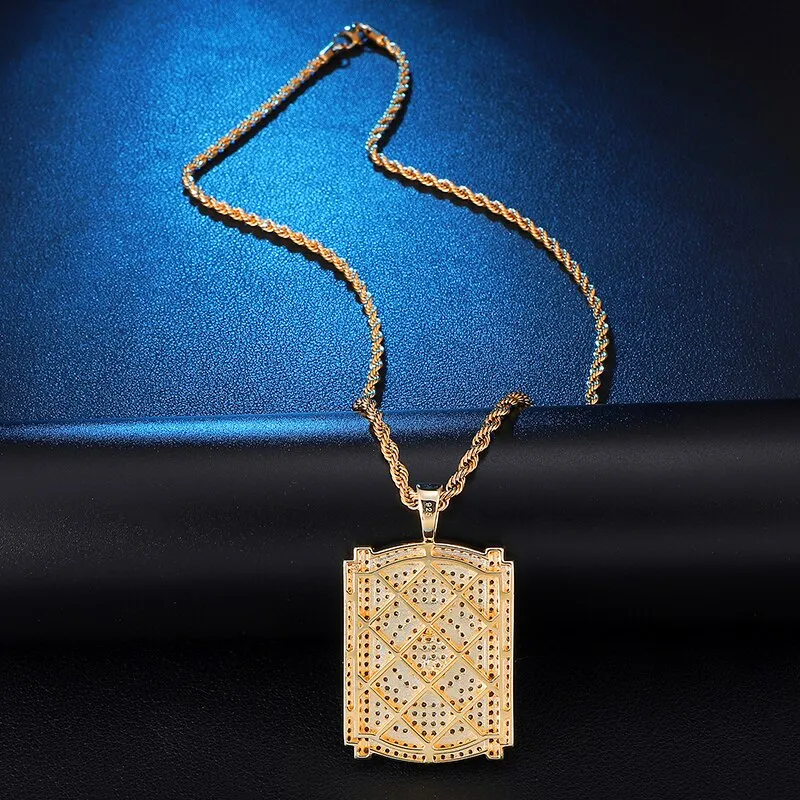 Rhinestone-Studded Gold-Plated Jesus Bling Rope Chain Hip-hop Pendant Necklace