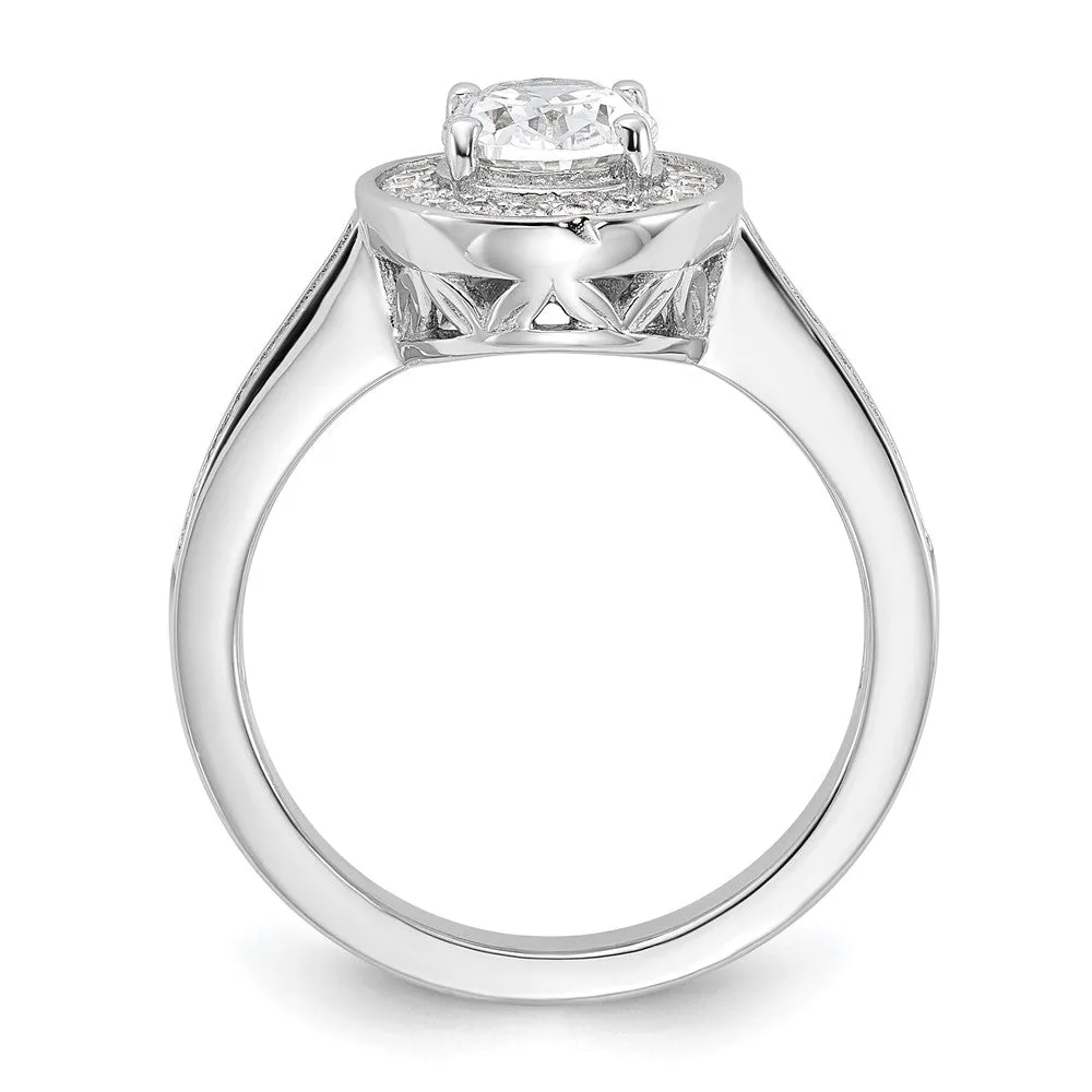 Rhodium-Plated & CZ Oval Ring in Sterling Silver